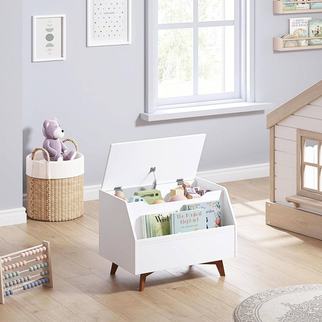 UTEX Kids Toy Box, Toy Chest with Bookshelf, Kids Storage Organizer Bench | Wooden Toy Trunk With Lit, Gently Tapered Solid Wood Legs, Boys and Girls, Toy Room, Small Room, Playroom, Gift, White