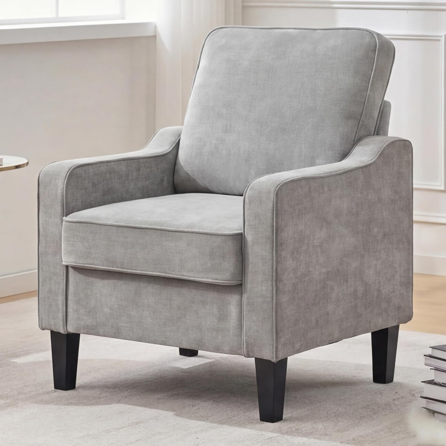 Mangodan Comfy Accent Chair for Living Room, Mid Century Modern Reading Chair for Bedroom, Office and Waiting Room, Upholstered Armchair Single Sofa Chair with Reinforced Legs(Light Grey, Set of 1)