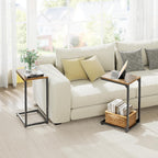 Simple Trending C Shaped End Table, TV Tray for Couch, Small Side Table with Metal Frame, for Living Room Bedroom, Rustic Brown