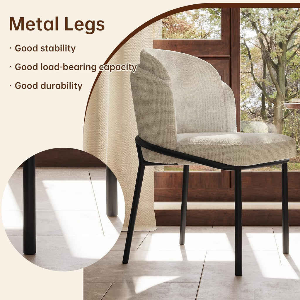 Modern Dining Chairs Set of 4 Cream White Upholstered Side Chairs with Curved Backrest Ergonomic Soft Seat Metal Legs Kitchen Dining Room Living Room Vanity Accent Chairs Mid Century Style