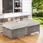 Outdoor Wicker Ottomans Rattan Footrests - Heavy Duty Outside Resin Rattan Lawn Footstools for Front Porch Balcony Backyard Yard Deck Apartment – Brown/Beige