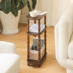 MaxSmeo Small Narrow Side Table, 3-Tier Narrow End Table with Storage, Skinny Side Table Nightstand for Small Space, Bedrooms, Living Room (Rustic Brown)