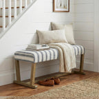 VKNOW 41" Upholstered Entryway Bench, End of Bed Bench with Cushion and Rubber Wood, Kitchen Dining Bench, Striped Bench for Dining Table, Bedroom, Living Room, Grey