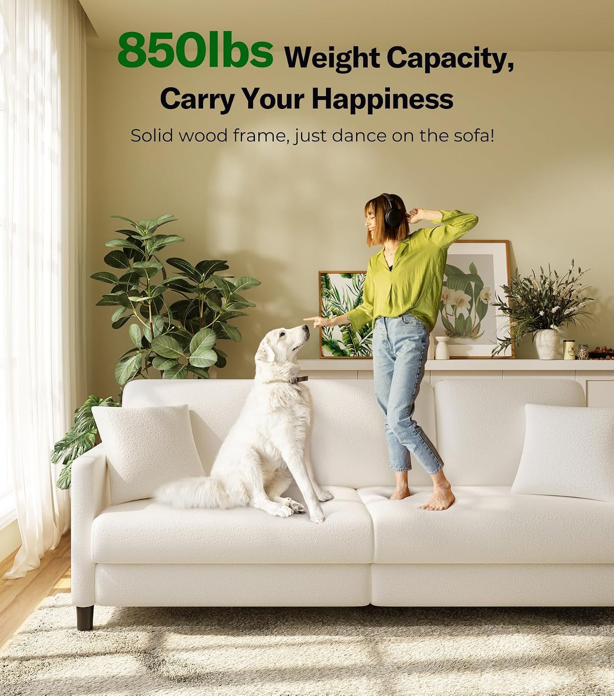 Welzona Couches for Living Room, 83"Teddy Sofa Couch, Sofas for Living Room | Tool-Free Setup Loveseat Sofa, All-Wood Love Seat Couches, 7.5"Spring Seat Cushion, Small Couch for Bedroom, 2 Pillows, Beige