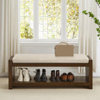 Modern Compact Bed End Bench, Accent Bench with Lower Shelf Shoe Rack, for Living Room Entryway