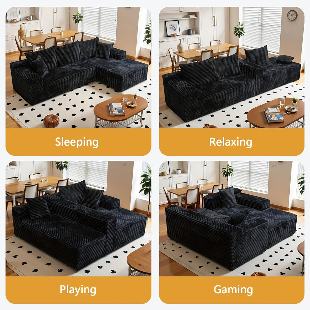 Modular L Shaped Sectional Couch, Cloud Style Sofa with Deep Seat Cushions, Sofa for Living Room and Apartment, Easy Assembly Couch in a Box (Black, 96" L Shape with Right Facing Chaise)