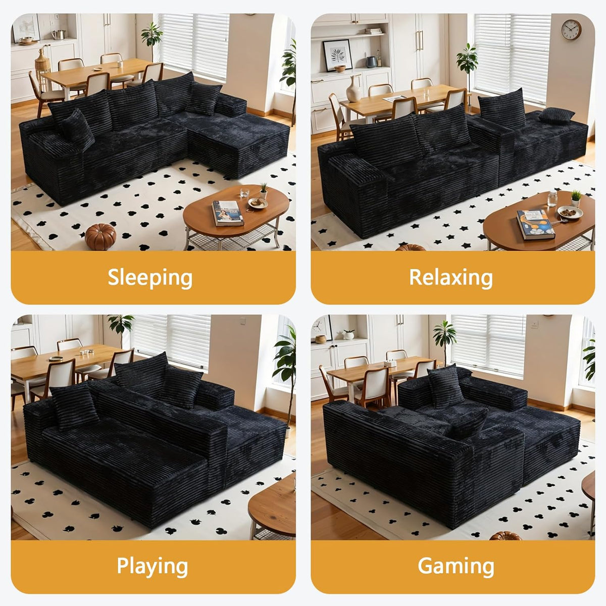 Modular L Shaped Sectional Couch, Cloud Style Sofa with Deep Seat Cushions, Sofa for Living Room and Apartment, Easy Assembly Couch in a Box (Black, 96" L Shape with Right Facing Chaise)