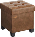 SONGMICS Small Storage Ottoman, 15 x 15 x 15.8 Inches, 9.8 Gal. (37 L) | Folding Ottoman Cube, Footstool, Footrest, PVC Leather Surface, Coffee Brown, MELISA Collection ULSF0512K03