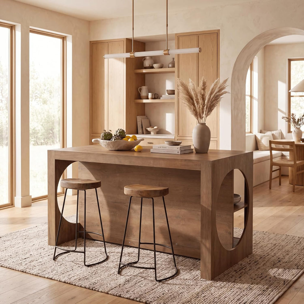 Tribesigns 63-Inch Kitchen Island with Seating and Storage | 3-Tier Farmhouse Island Table with Large Countertop for Kitchen, Dining Room, Brown