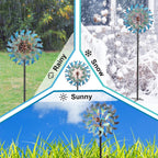 66 Inch Metal Outdoor Wind Spinner, 2-Way Wind Sculpture Spinner with Metal Stake, Waterproof 360 Degrees Kinetic Windmill Art Decoration for Patio Garden Lawn (A- Vintage Blue)