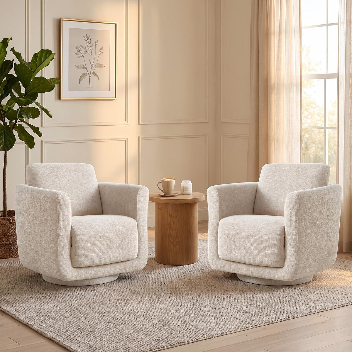 Swivel Accent Chairs Set of 2, Fully Assembled Chenille Armchairs, Linen | 360° Swivel chairs set of 2, 350 lbs capacity, solid wood frame, ergonomic reading chairs, modern accent chairs for bedroom