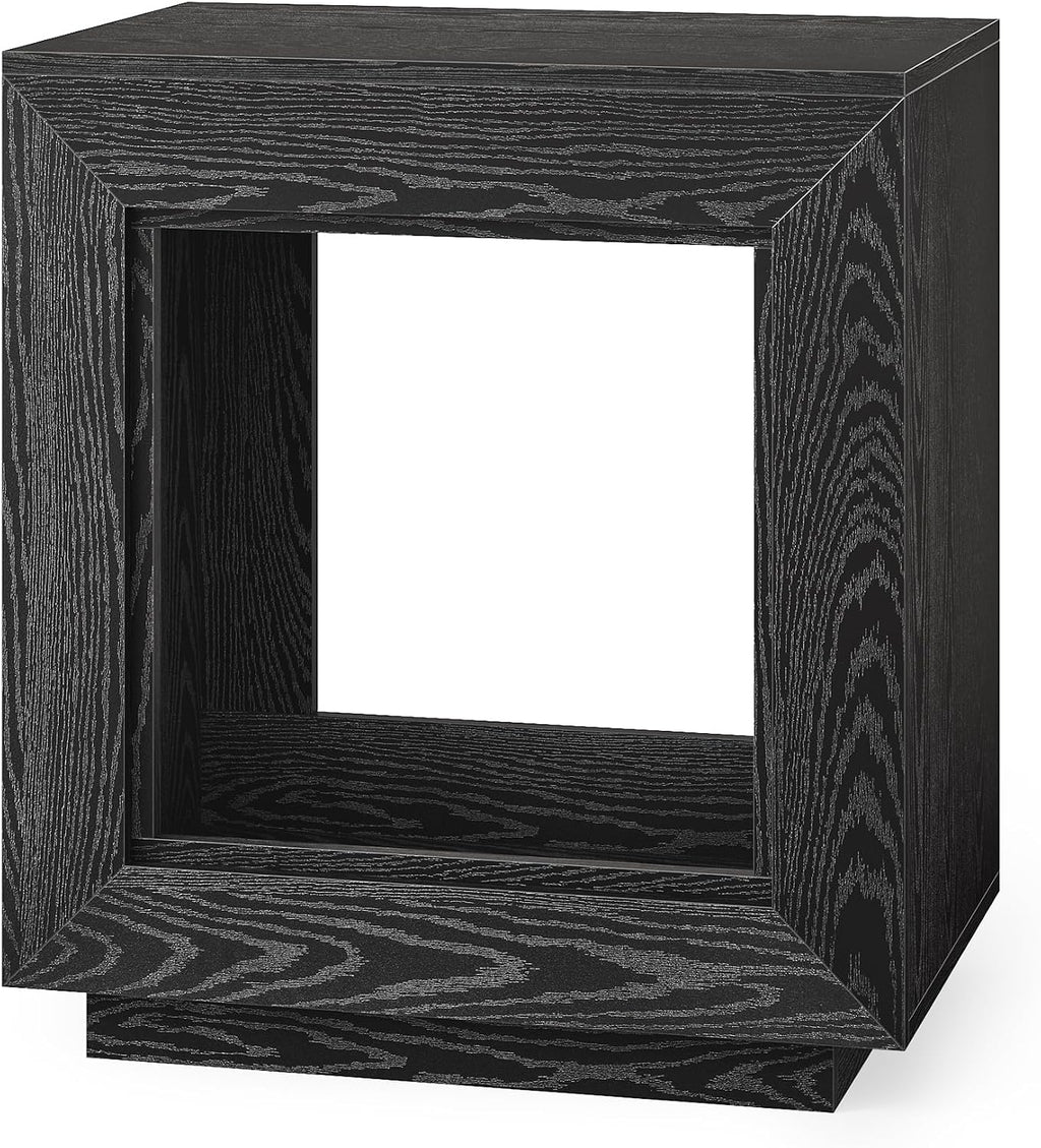 LITTLE TREE End Table with Storage, Wooden Square Side Table, Industrial Sofa Side Tables for Living Room, 2-Tier Bedside Table Nightstand for Bedroom, Chair Side Table for Small Spaces, Black