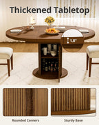 43"-59" Extendable Round Dining Table for 4-8 with Hidden Storage, Oval Dining Room Table with Removable Leaves, Modern Farmhouse Fluted Wood Kitchen Table for Living Room, Walnut