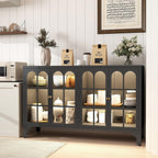 Foreate Sideboard Buffet Cabinet with Glass Door & LED Light, 53.2" Large Buffet Cabinet with Storage & Adjustable Shelf, Farmhouse Sideboard Credenzas Metal Kitchen Buffet, Black
