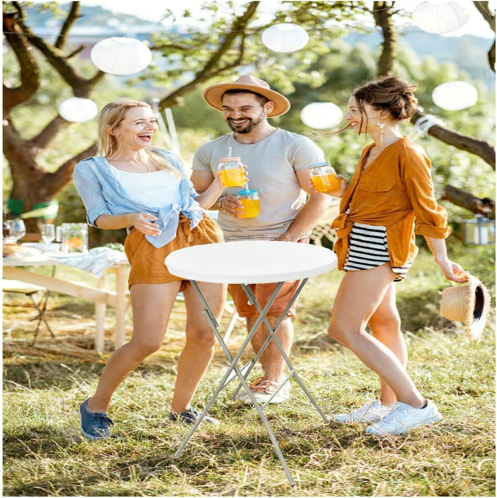 28in Cocktail Table, no Assembly Required, High Top Folding Table | Foldable Portable Plastic Round Bar Height Tables, Indoor Outdoor for Party Banquet Wedding Picnic Dining Camping, White
