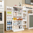 SUNLEI 47" Kitchen Pantry Storage Cabinet, Modern Freestanding Pantry Storage Cabinet with Adjustable Shelves, Buffet Cupboards Storage for Kitchen, Dining Room, White