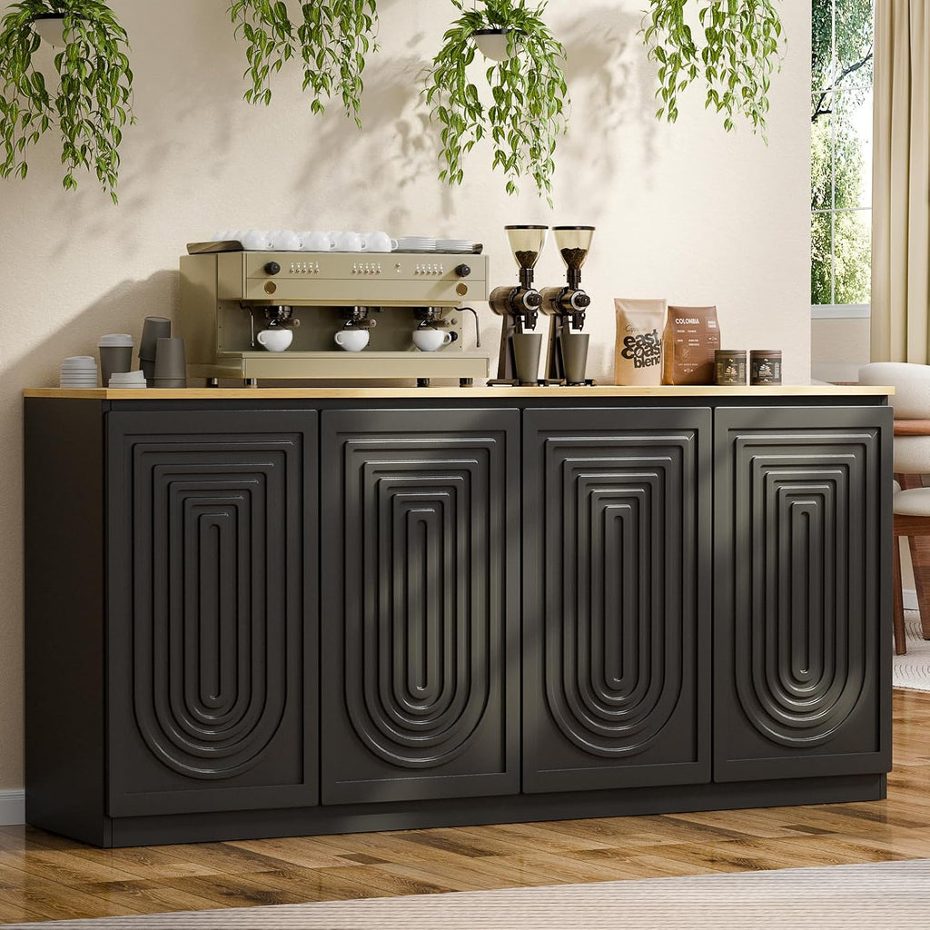 63" Fluted Sideboard Buffet Cabinet with Storage,Large Modern Accent credenza storage cabinet with Doors & Adjustable Shelves,Wood Coffee Bar Table Console for Dining Room Kitchen Living Room Entryway