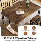 Dining Table Set for 4 with 1.6" Thick Tabletop, 5-Piece Kitchen Table Set, Space-Saving Rectangular Dining Room Kitchen Table Chair Set for Small Space,Dinette,Apartment,Rustic Brown