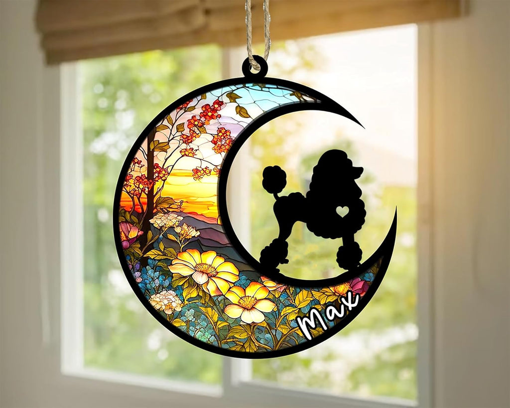 Personalized Dog Memorial, Custom Name Poodle Dog Christmas Ornament with Name, Custom Breeds, Pet Loss Light Catcher, Gifts for Lovers Loss of Pet Sympathy on Mothers Day Christmas