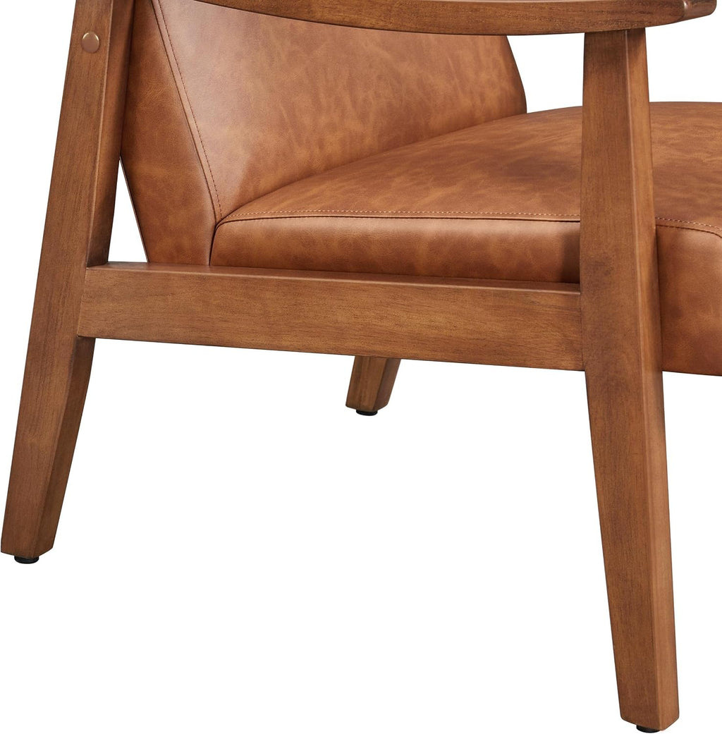 Yaheetech Accent Chairs Set of 2, Mid-Century Armchairs, Light Brown | Cushioned Club Chairs with Supportive Sloped Backrests and Sturdy Wood Arms Fit Small Living Rooms, Offices, Reading Nook