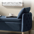HULALA HOME Storage Bench for Bedroom with Throw Pillows, 59" Large Bedroom Ottoman Bench with Solid Wood Frame, Comfy Upholstered Footstool with Flip-top for Living Room, Entryway, Indigo