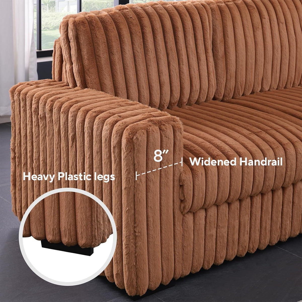 122'' Convertible U-Shaped Faux Rabbit Fur Plush Sectional Sleeper Sofa, Upholstered Cloud Couch Pull-Out Sofa Bed with Storage Chaise for Living Room (Orange, 122'' x 95.6'')