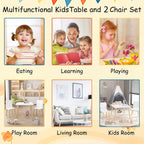 ALEVINE 3 Piece Square Back Kids Table Set | Kids wooden table and chair set with animal-themed chairs, designed for play, learning, crafts, and activities.