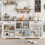BOTLOG 2PCS Kitchen Cabinets, 71” Large Sideboard Buffet Cabinet with Storage, 72" Tall Pantry Cabinet with Microwave Stand, Wood Coffee Wine Bar Console Table for Kitchen, Dining Room, White