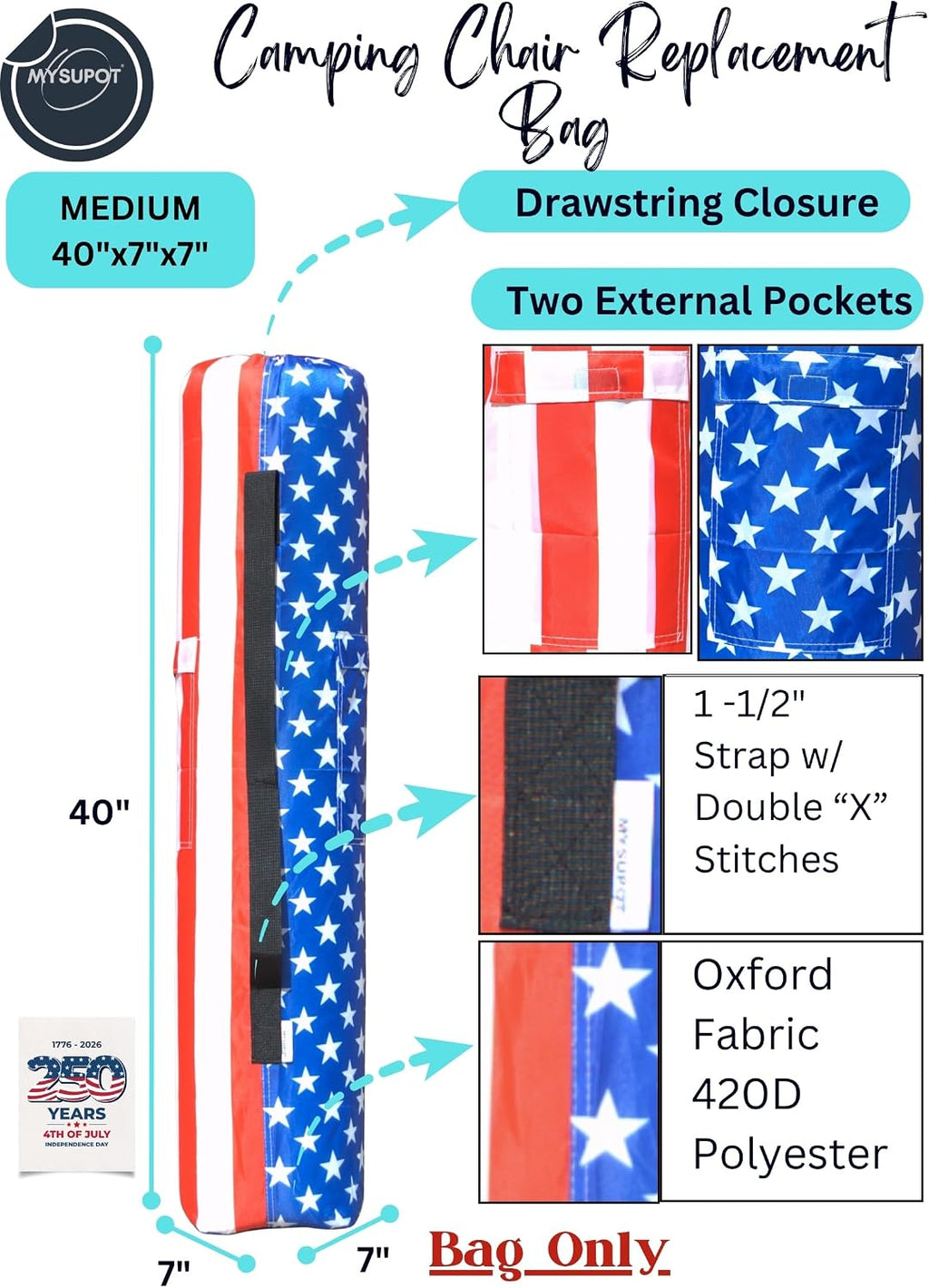 Replacement Bag for Folding Camping Chair, Portable Camp Chair, Hammock, Yoga Mat, Umbrella, Tents, Tripods, Fishing Poles - 420D Oxford Polyester Fabric