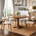 Wooden Dining Chairs Set of 4 Mid Century Modern Upholstered Farmhouse Dining Room Chair with Solid Wood Legs, Fabric Kitchen Side Chairs with Ergonomic Curved Backrest (4, Walnut + Beige)