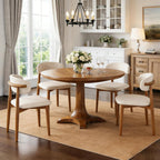 Wooden Dining Chairs Set of 4 Mid Century Modern Upholstered Farmhouse Dining Room Chair with Solid Wood Legs, Fabric Kitchen Side Chairs with Ergonomic Curved Backrest (4, Walnut + Beige)