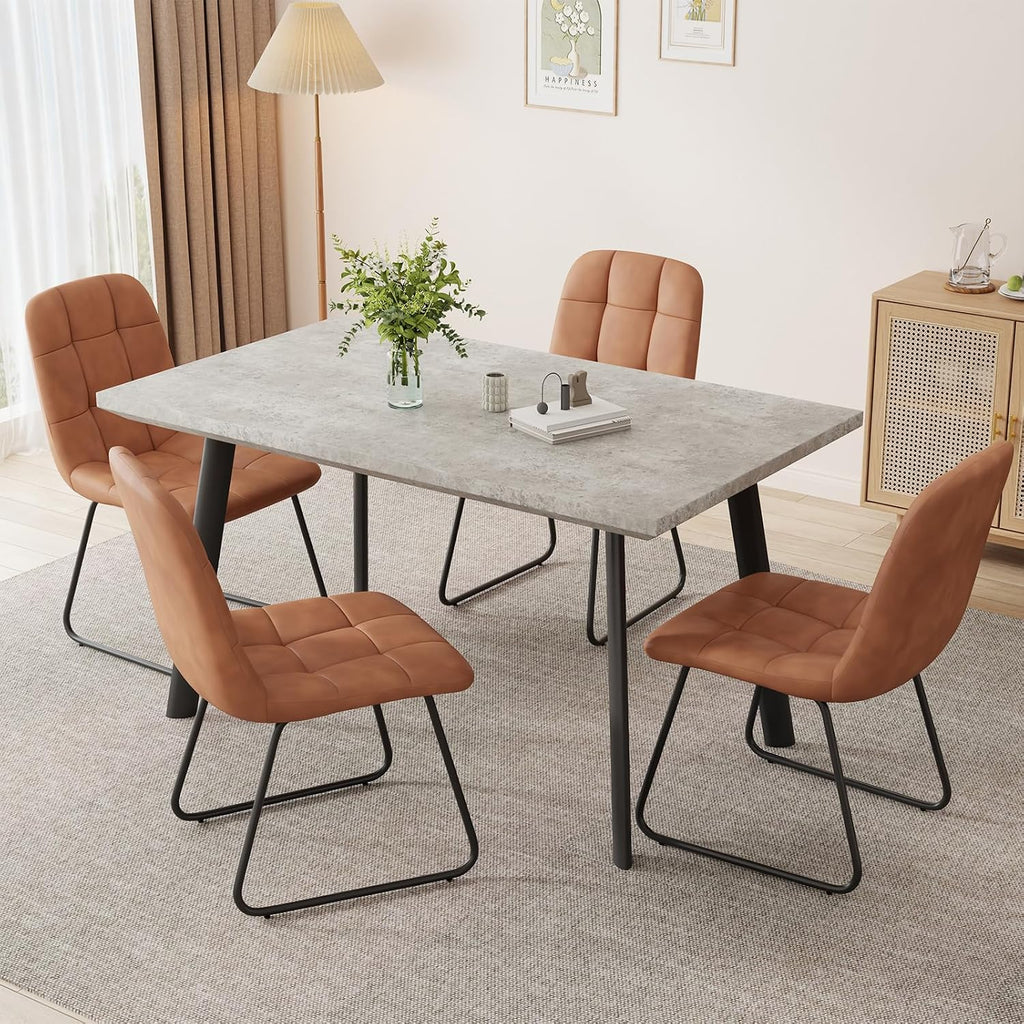 ZckyCine 46.5" Modern Grey Dining Table Set for Small Spaces, 5-Piece Set with Rectangular Table & 4 Padded Leather Chairs, Compact, Sturdy & Easy to Assemble (Table + 4 Brown Dining Chairs, 46.5")