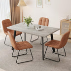 ZckyCine 46.5" Modern Grey Dining Table Set for Small Spaces, 5-Piece Set with Rectangular Table & 4 Padded Leather Chairs, Compact, Sturdy & Easy to Assemble (Table + 4 Brown Dining Chairs, 46.5")