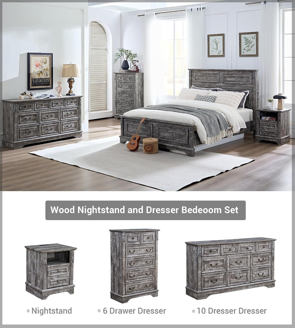 BLANKSPACE Nightstand,Farmhouse End Side Table, Night Stand,Bedside Cabinet for Bedroom, Living Room,Grey