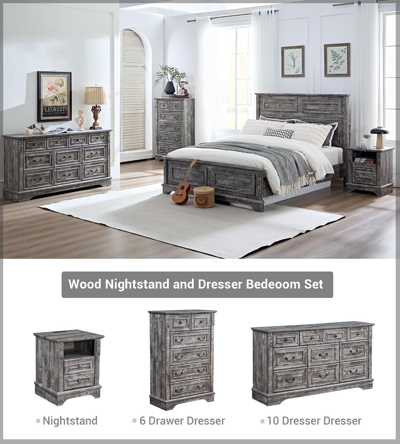 BLANKSPACE Nightstand,Farmhouse End Side Table, Night Stand,Bedside Cabinet for Bedroom, Living Room,Grey