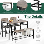 Shintenchi Kitchen Table Chairs Set of 4 with Bench and Chairs, Oak Gray | Dining Table Set for 4, 4 Pieces Kitchen Table Set, Storage Rack & Metal Frame, for Small Space, Upgrated Leg Support