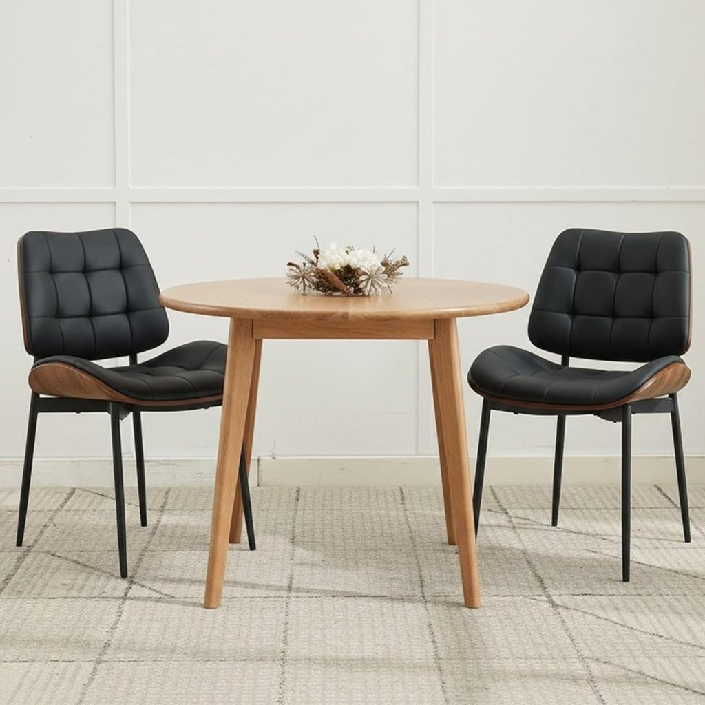 Upholstered Dining Chairs Set of 6, Mid Century Modern Faux Leather Dining Chairs with Walnut Bentwood Back and Metal Legs for Dining Room, Restaurant, Café, Black