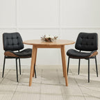 Upholstered Dining Chairs Set of 6, Mid Century Modern Faux Leather Dining Chairs with Walnut Bentwood Back and Metal Legs for Dining Room, Restaurant, Café, Black