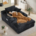 49" x 76" Corduroy Chaise Lounge, Cup Holders, Dark Gray | Super-oversized corduroy chaise with deep sleeper seating and built-in cup holders for reading, lounging, or overnight rest.