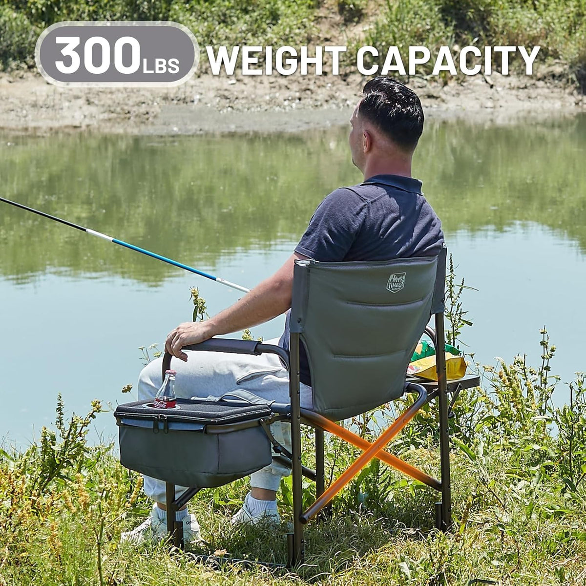 Timber Ridge Folding Camping Chair with Cooler Bag, Director Chair Foldable with Side Table for Adults, Camp Chairs for Outdoor, Lawn, Sports, Fishing, Heavy Duty Supports 300lbs, Grey-2 Pack