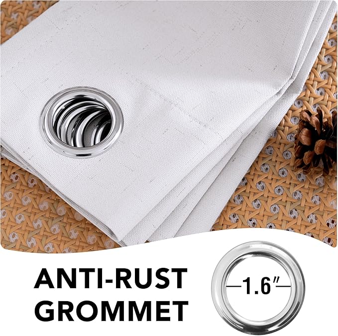 H.VERSAILTEX Linen Blackout Curtains 84 Inches Long 100% Blackout Thermal Insulated Textured Linen Look Curtain Draperies Anti-Rust Grommet, Energy Saving with White Liner, 2 Panels, Bright White