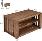 55" Solid Wood Kitchen Island with Storage and Seating, 3-Tier | Farmhouse Stationary Island Table, Side Slatted Design, Large Worktop, Closed Back Panel, Rustic Counter Height Dining Table