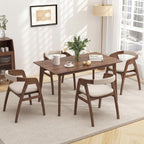 COSTWAY Bamboo Accent Chair, Farmhouse Leisure Dining Chairs w/Comfy Cushion, Curved Backrest, Solid Legs, Upholstered Armchair for Living Room, Bedroom, Kitchen, Walnut