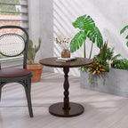 Round Side Table with Pedestal Base, 23.22" Wooden End Table, Coffee Table for Snacks & Drinks Living Room, Bedroom, Balcony (Walnut Dark Brown)