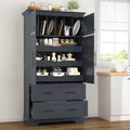 SOFTSEA Kitchen Pantry Storage Cabinet with Pull-Out Trays, Drawers and Cake Pan Storage Organizer, Freestanding Hutch with Doors, Grey