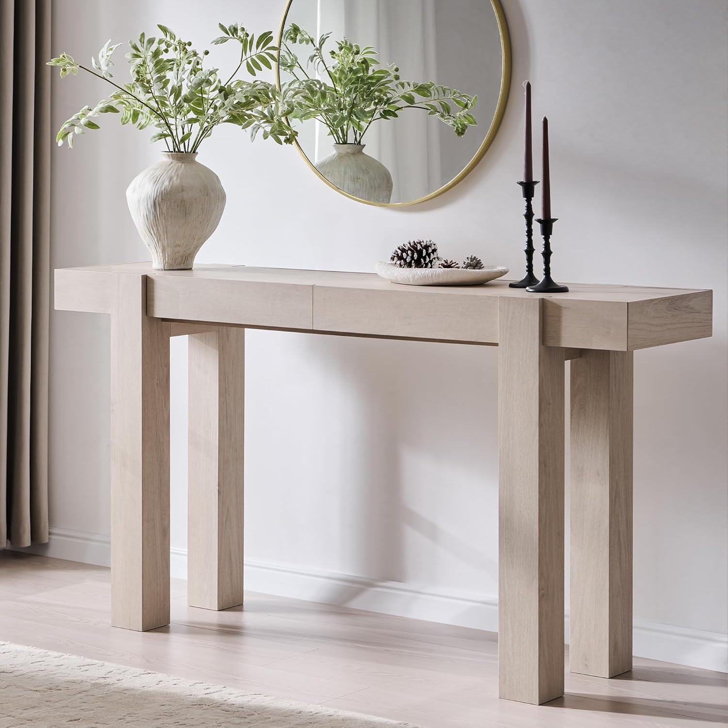 OKD Modern Farmhouse Entryway Table with 2 Drawers, 63" Wooden Console Table with Storage for Hallway, Behind Sofa, Living Room, White Alder