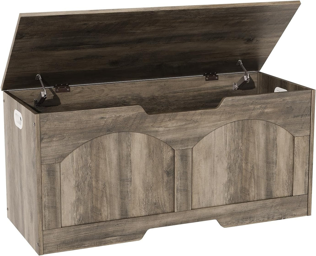 39.4" Storage Chest, Retro Storage Bench, Storage Trunk with 2 Safety Hinges, Large Entryway Bench Box, 39.4 x 15.7 x 18.3 Inches, U-Shaped Opening for Entryway Hallway Living Room, Light Greige