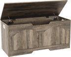 39.4" Storage Chest, Retro Storage Bench, Storage Trunk with 2 Safety Hinges, Large Entryway Bench Box, 39.4 x 15.7 x 18.3 Inches, U-Shaped Opening for Entryway Hallway Living Room, Light Greige