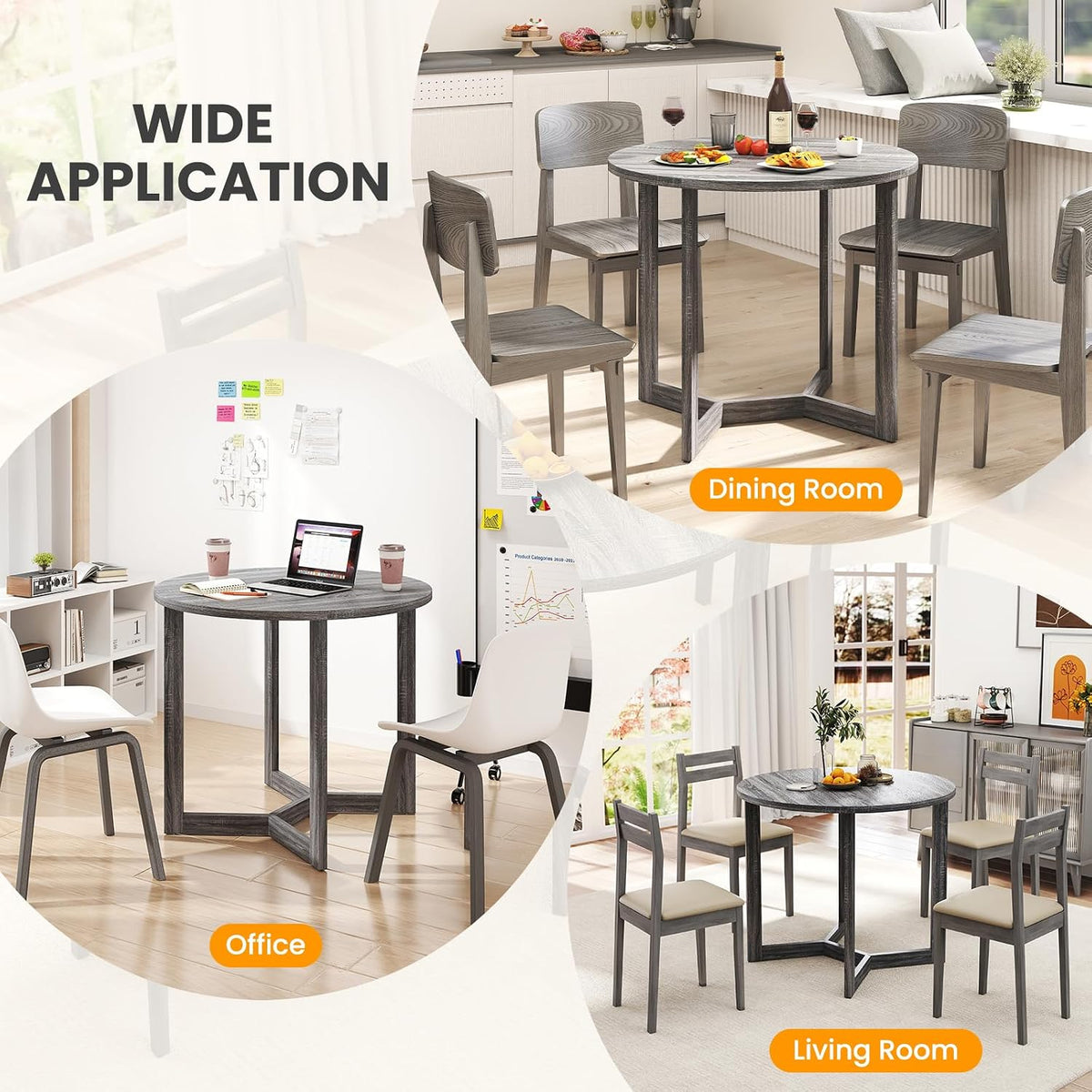 Giantex 36" Round Dining Table for 4, Kitchen Table with Wing-Shaped Base, Wood Grain Tabletop, 220Lbs Capacity, Coffee Tables for Dinette, Dinner, Dining Room, Living Room, Restaurant (Grey)
