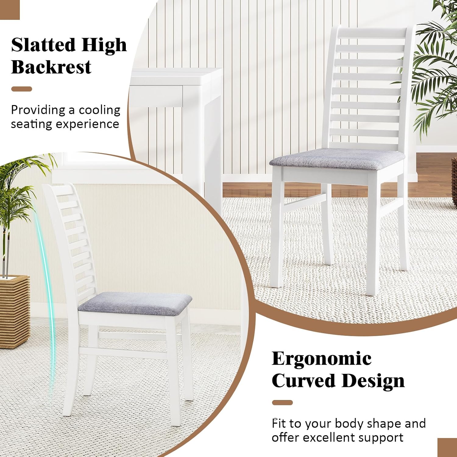 GOFLAME Wooden Dining Chairs Set of 4, Fabric Upholstered Kitchen Chairs with Rubber Wood Legs, Padded Seat & High Backrest, Armless Side Chairs for Dining Room, Living Room, Restaurant, White